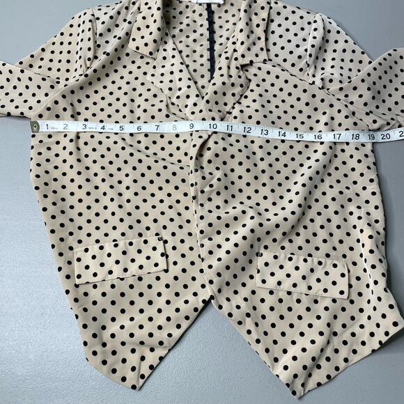 Lush Blazer Jacket Polka Dot 3/4 Sleeve Open Front Tan Black M Office Siren Corp - Picture 10 of 12